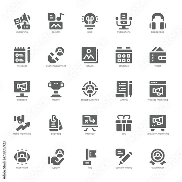 Obraz Content Marketing icon pack for your website, mobile, presentation, and logo design. Content Marketing icon glyph design. Vector graphics illustration and editable stroke.