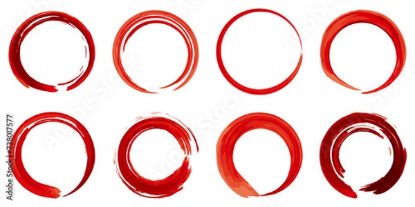 Fototapeta 筆　赤丸　水彩　シンプル　円　セット