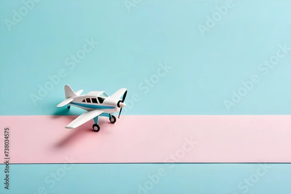Fototapeta A small, cute model airplane. simple background. Generative AI