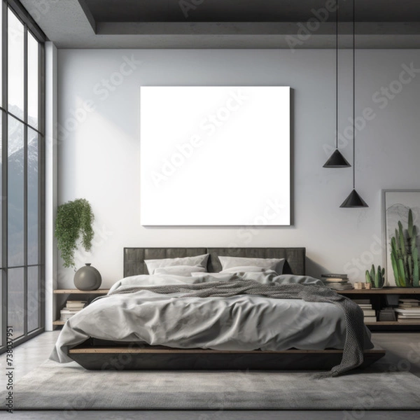 Obraz Contemporary Bedroom with Blank Picture Frame