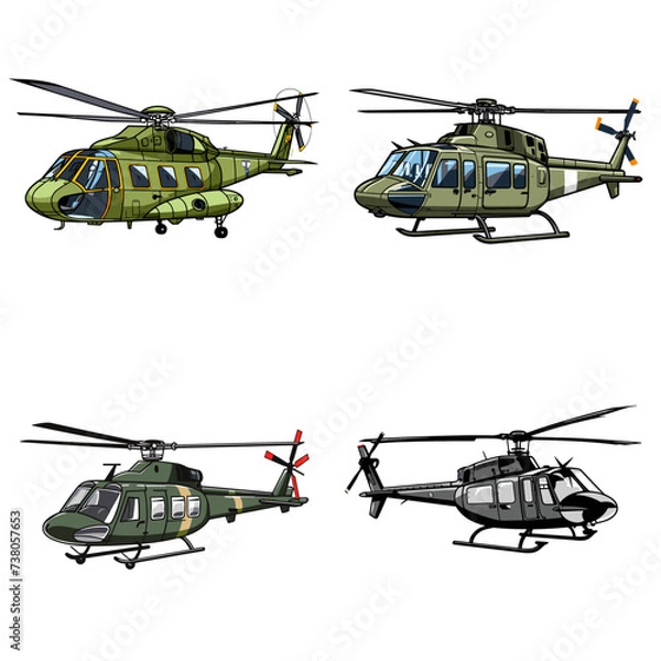 Fototapeta Army Helicopter (Military Helicopter) simple minimalist isolated in white background vector illustration