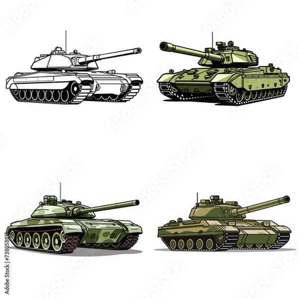 Fototapeta Military Tank (Tank) simple minimalist isolated in white background vector illustration