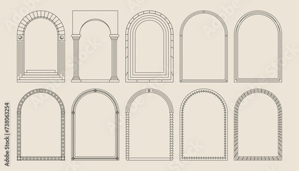 Obraz Boho frame arch vector illustration modern minimalistic retro aesthetic linear arc portal logo bohemian design element mystical geometric abstract border
