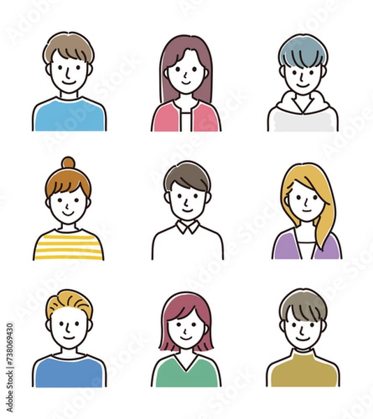 Fototapeta 男女の上半身ベクターイラストセット