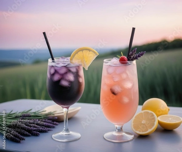 Obraz refreshing summer colorful cocktail drink advertisement menu banner, created using AI generative technology