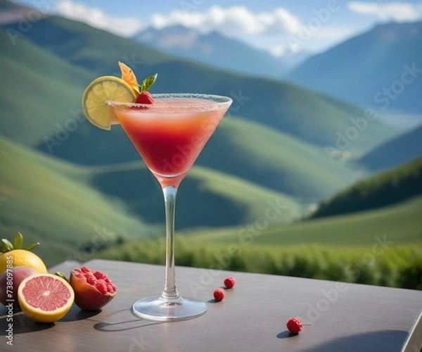 Fototapeta refreshing summer colorful cocktail drink advertisement menu banner, created using AI generative technology