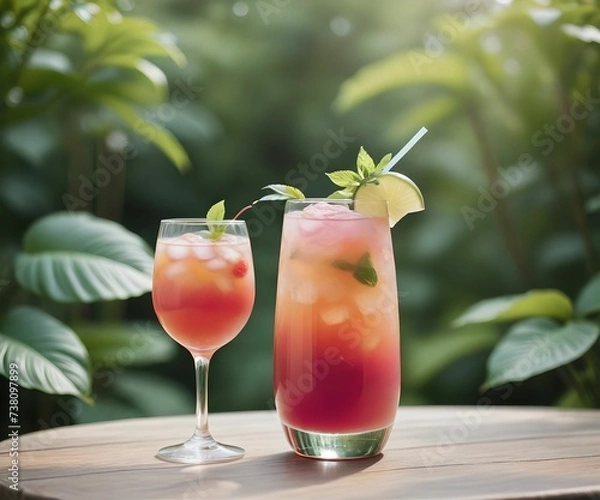 Fototapeta refreshing summer colorful cocktail drink advertisement menu banner, created using AI generative technology