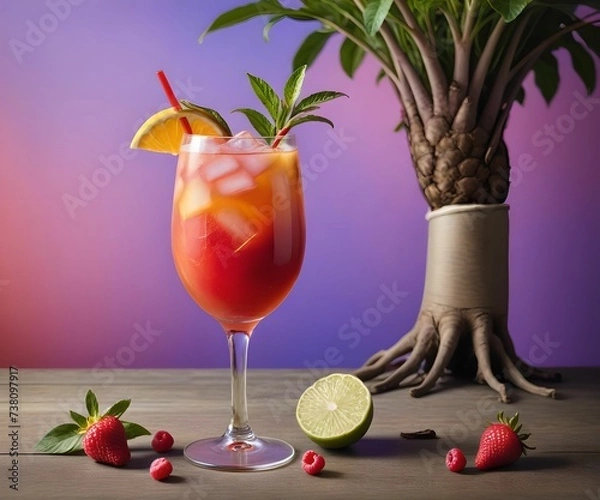 Fototapeta refreshing summer colorful cocktail drink advertisement menu banner, created using AI generative technology