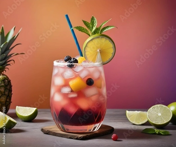 Fototapeta refreshing summer colorful cocktail drink advertisement menu banner, created using AI generative technology