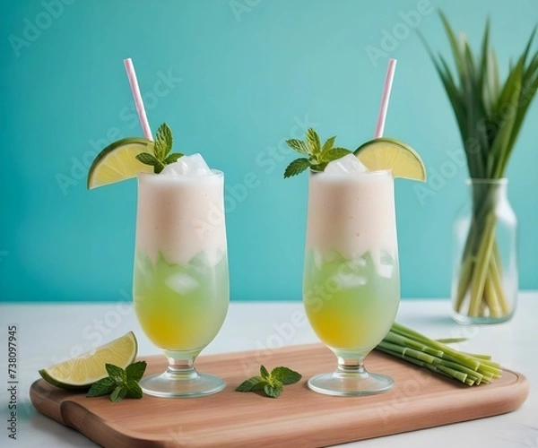 Fototapeta refreshing summer colorful cocktail drink advertisement menu banner, created using AI generative technology