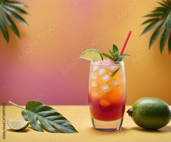 Obraz refreshing summer colorful cocktail drink advertisement menu banner, created using AI generative technology
