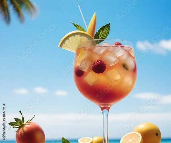 Fototapeta refreshing summer colorful cocktail drink advertisement menu banner, created using AI generative technology
