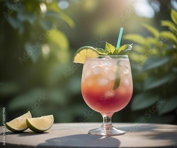 Obraz refreshing summer colorful cocktail drink advertisement menu banner, created using AI generative technology