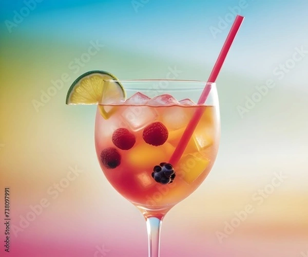 Obraz refreshing summer colorful cocktail drink advertisement menu banner, created using AI generative technology