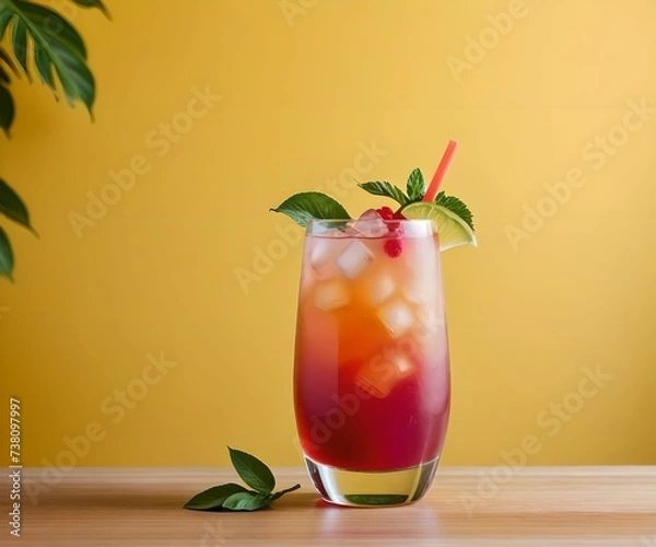 Obraz refreshing summer colorful cocktail drink advertisement menu banner, created using AI generative technology