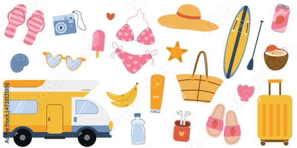 Fototapeta Vector set of summer stickers, icons, Collection of scrapbooking elements for a beach party