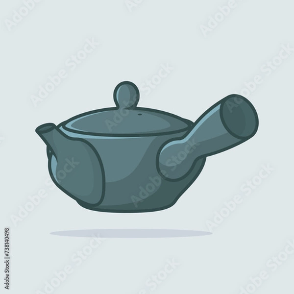 Fototapeta Unique Style Kettle sticker design vector illustration. Kitchen interior object icon concept. Kitchen Teapot with closed lid sticker design with shadow. Restaurant kettle icon logo.