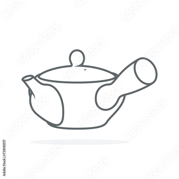 Fototapeta Simple Style White Kettle sticker design vector illustration. Kitchen interior object icon concept. Kitchen Teapot with closed lid sticker design with shadow. Restaurant kettle icon logo.