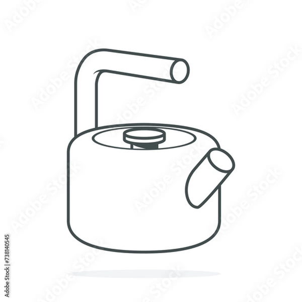 Fototapeta Simple Style White Kettle sticker design vector illustration. Kitchen interior object icon concept. Kitchen Teapot with closed lid sticker design with shadow. Restaurant kettle icon logo.