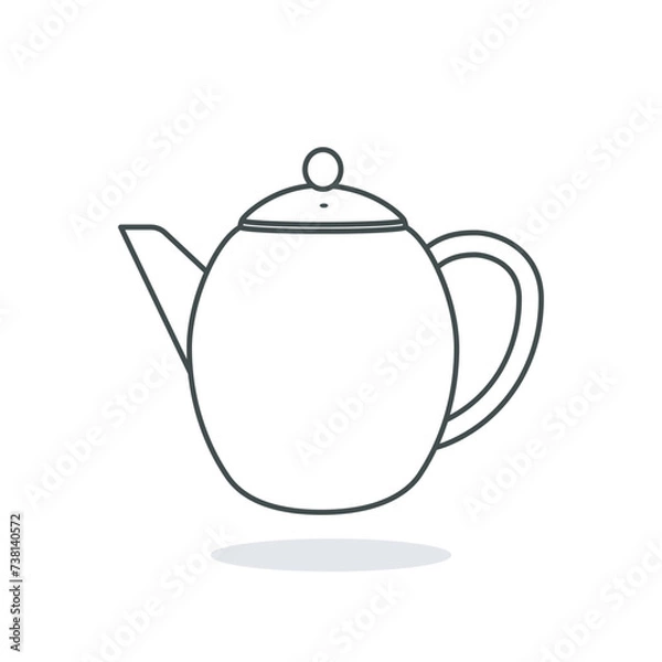 Fototapeta Simple Style White Kettle sticker design vector illustration. Kitchen interior object icon concept. Kitchen Teapot with closed lid sticker design with shadow. Restaurant kettle icon logo.