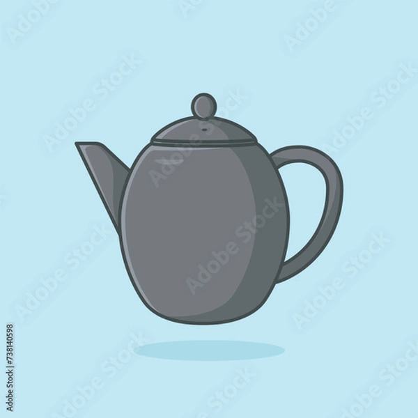 Fototapeta Unique Style Kettle sticker design vector illustration. Kitchen interior object icon concept. Kitchen Teapot with closed lid sticker design with shadow. Restaurant kettle icon logo.