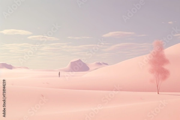 Obraz A minimalistic pastel pink wallpaper with a person alone in the world