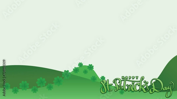 Fototapeta happy st patricks day. floral of shamrock clover leaf and hand drawn title. in green bastract background With Copy Space Area vector illustration template