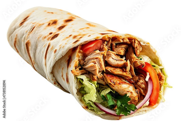 Obraz Chicken Shawarma Wrap isolated on transparent or white background, png
