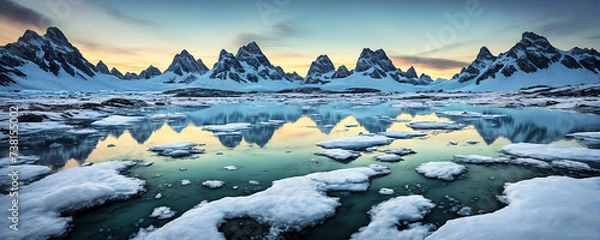 Fototapeta Frozen tundra planet, frigid, icy world. Panorama. Generative AI