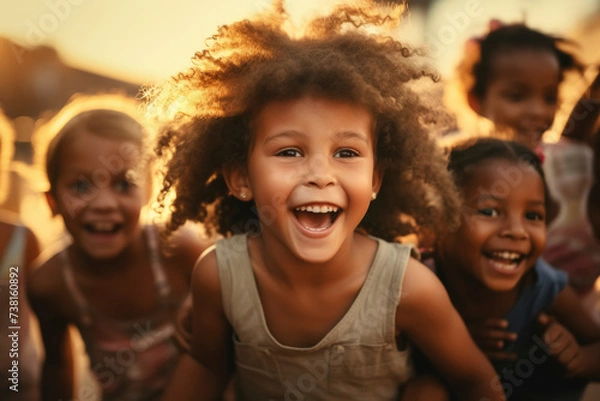Obraz Joyful Children Playing in Sunset Light