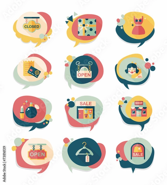 Fototapeta shopping speech bubble flat design background set, eps10