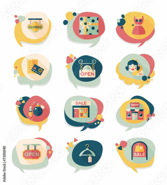 Fototapeta shopping speech bubble flat design background set, eps10