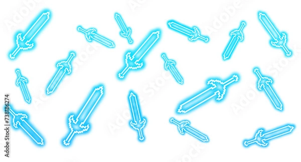 Fototapeta Pixel art blue glowing sword circle pattern