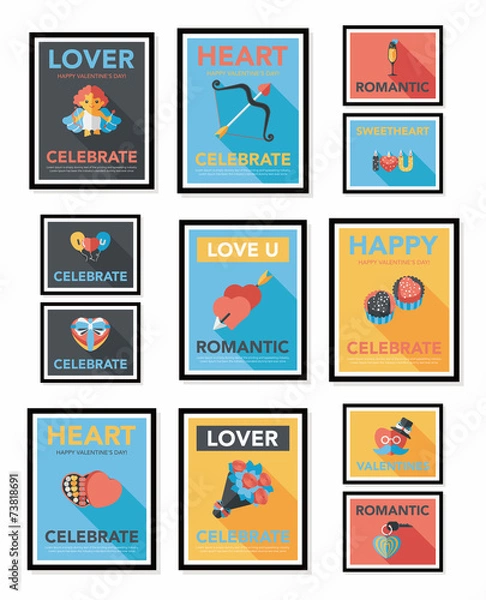 Fototapeta Valentine’s Day poster flat banner design flat background set,