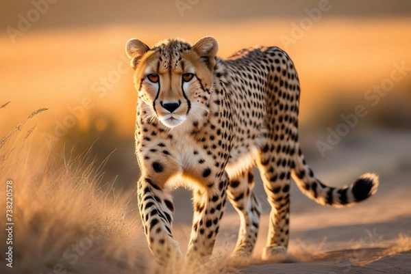 Fototapeta Cheetah Running Through a Field of Dry Grass