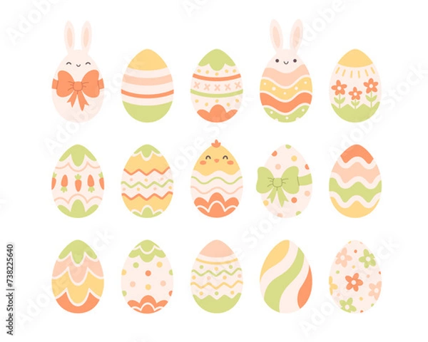 Fototapeta Easter eggs collection. Painted eggs. Happy Easter. Vector illustration in flat style