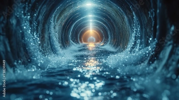 Obraz Inside view of water flowing through a pipeline, dynamic and immersive perspective