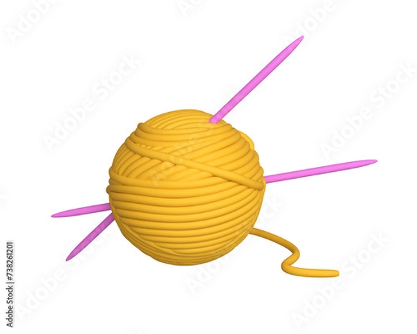 Fototapeta 3d skeins of woolen threads with knitting needles. 3d rendering