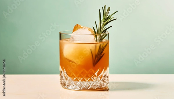 Fototapeta Refreshing cocktail with ice, lemon, and mint leaf on table generated by AI