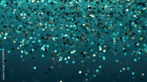 Fototapeta The background of the confetti scattering is in Teal color