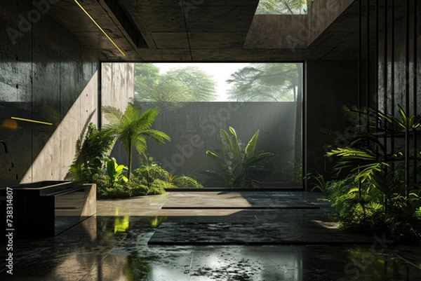 Fototapeta Room filled with diverse collection of plants. This image can be used to showcase beauty of nature indoors or to depict green and eco-friendly lifestyle