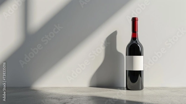 Fototapeta bottle of red wine on gray surface, matte white background generative ai