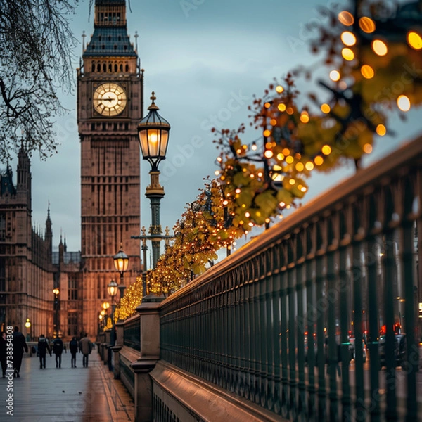 Fototapeta Twilight Ambience at Big Ben with Festive Lights