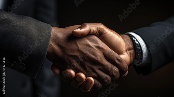 Fototapeta Two African businessmen shake hands after successful contract signing