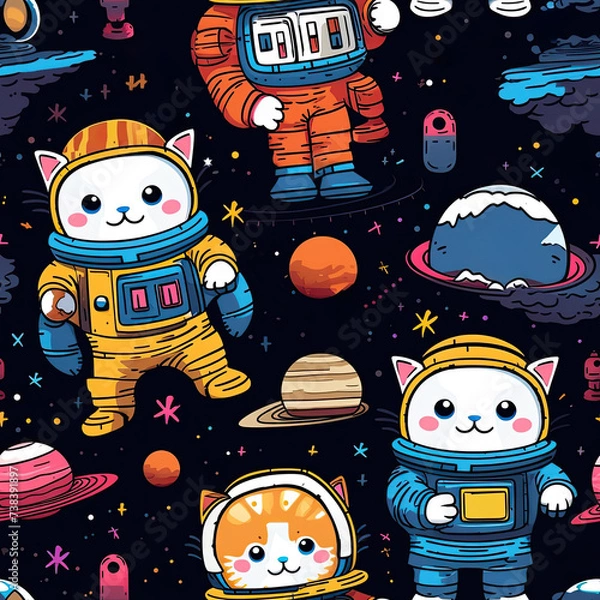 Obraz Cat astronauts kids seamless pattern
