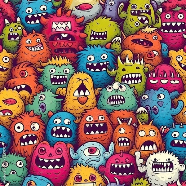 Obraz Cute monsters kids seamless pattern