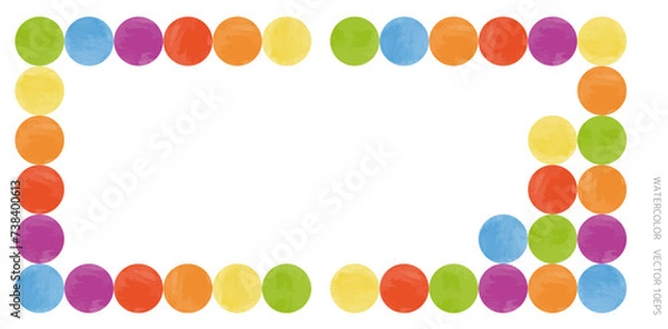Fototapeta 水彩のカラフルな丸を使ったフレームや背景に使える素材