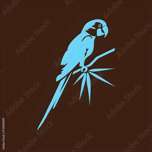 Obraz A logo illustration of a blue parrot perched on a branch on brown background. Created with generative AI.