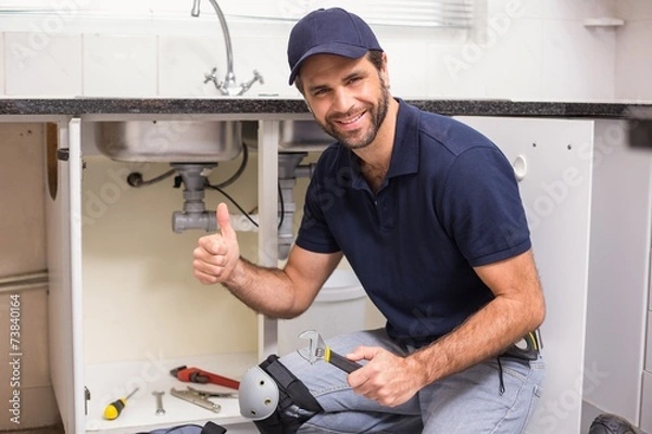 Obraz Plumber fixing under the sink