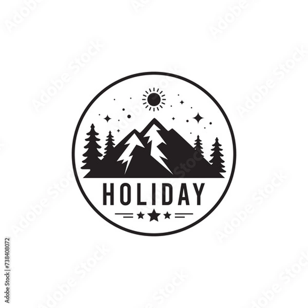 Obraz Holiday logo in simple minimalist style, with a mountain silhouette. Vintage logo.